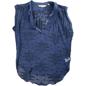 Rebecca Taylor Women's Aztec Dark Blue Silk Sleeveless Blouse In Size 6